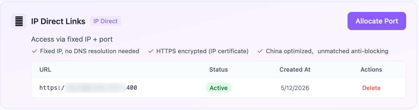 Direct Link  settings page